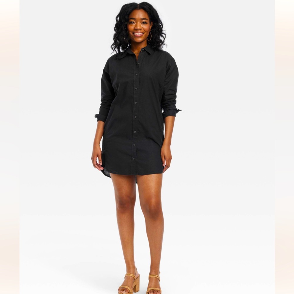 Women's Long Sleeve Mini Shirtdress - Universal Thread™ Black M